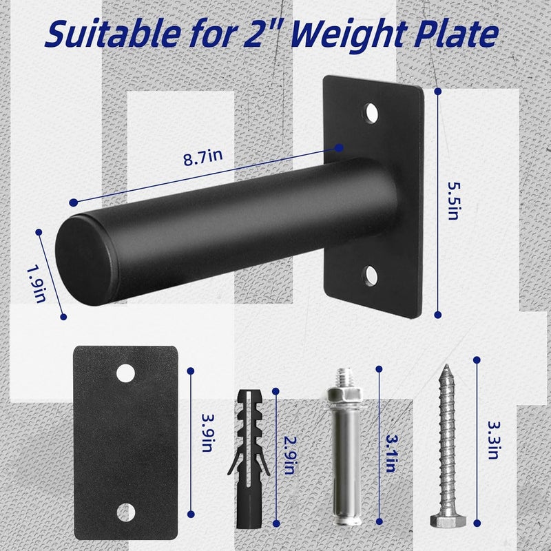 powerfeng Wall Mounted Weight Plate Rack: Wall Mounted Weight Rack Storage for 2" Olympic Weight Plate - Wall Mounted Weight Plate Holder for Gym Home 4PCS - Image 2